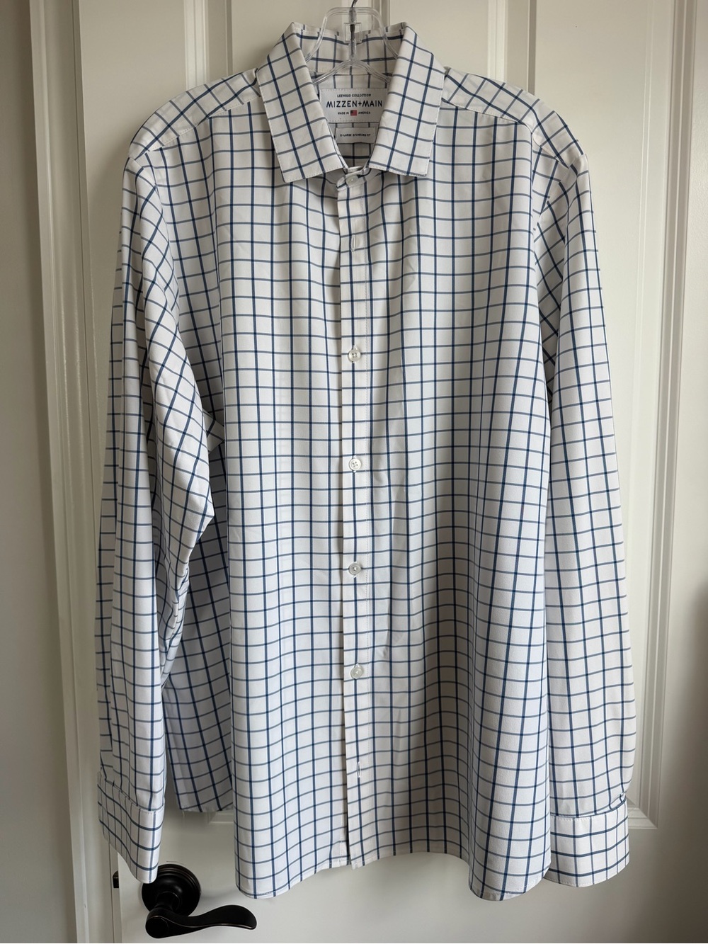 Mizzen+Main White Dress Shirt with Blue Windowpane Grid